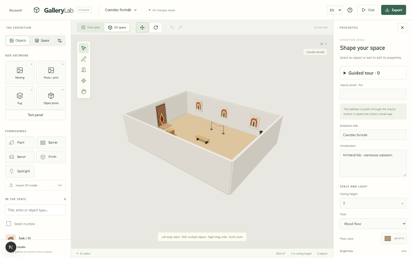 The working GalleryLab space editor